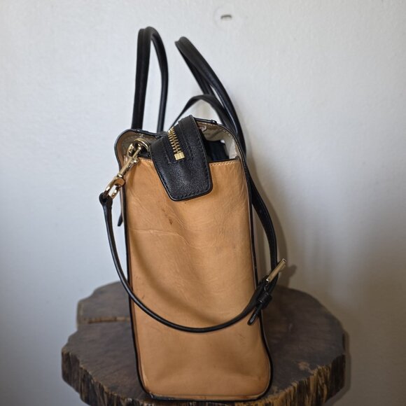 Coach Bleecker Riley 30150 Colorblock Leather Satchel Tote Bag Tan Black White - Picture 13 of 16